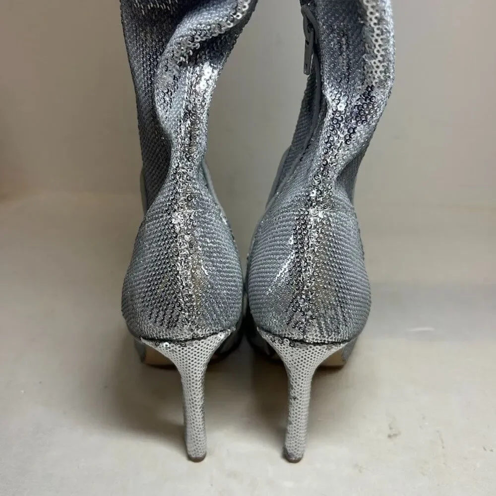 Steve Madden Women 5 M Silver Sequin Laddy Over The Knee Boots DISPLAY MR9